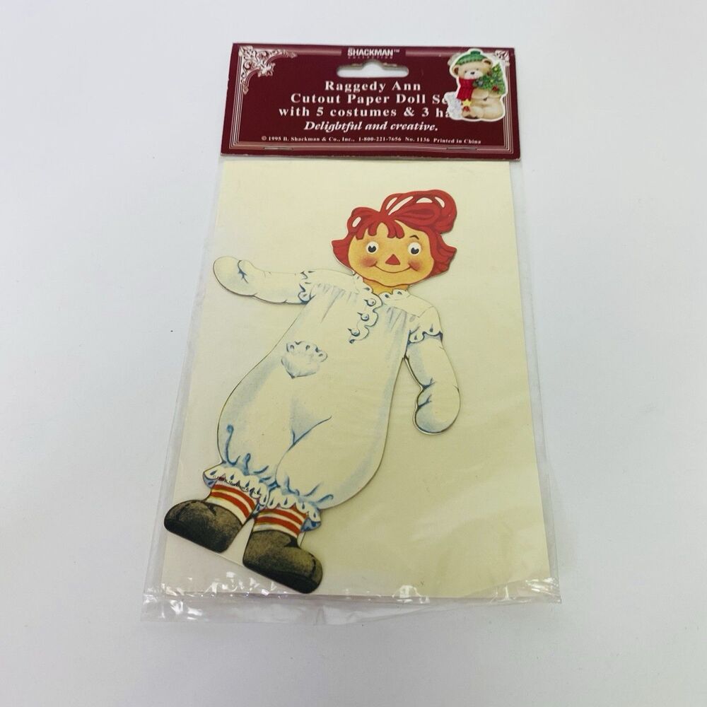 Vintage 1995 Raggedy Ann Paper Doll Set SHACKMAN Cutout 5 Costumes Play Toy